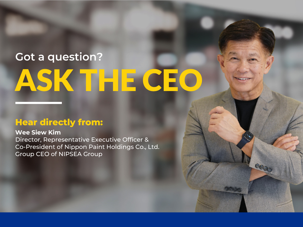 A promotional graphic featuring Group CEO Wee Siew Kim smiling with his arms crossed, alongside text reading "Got a question? ASK THE CEO".