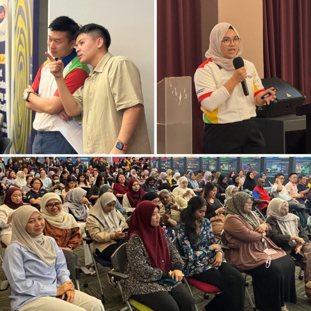 A collage featuring employees giving presentations and a diverse audience listening during the interactive session.